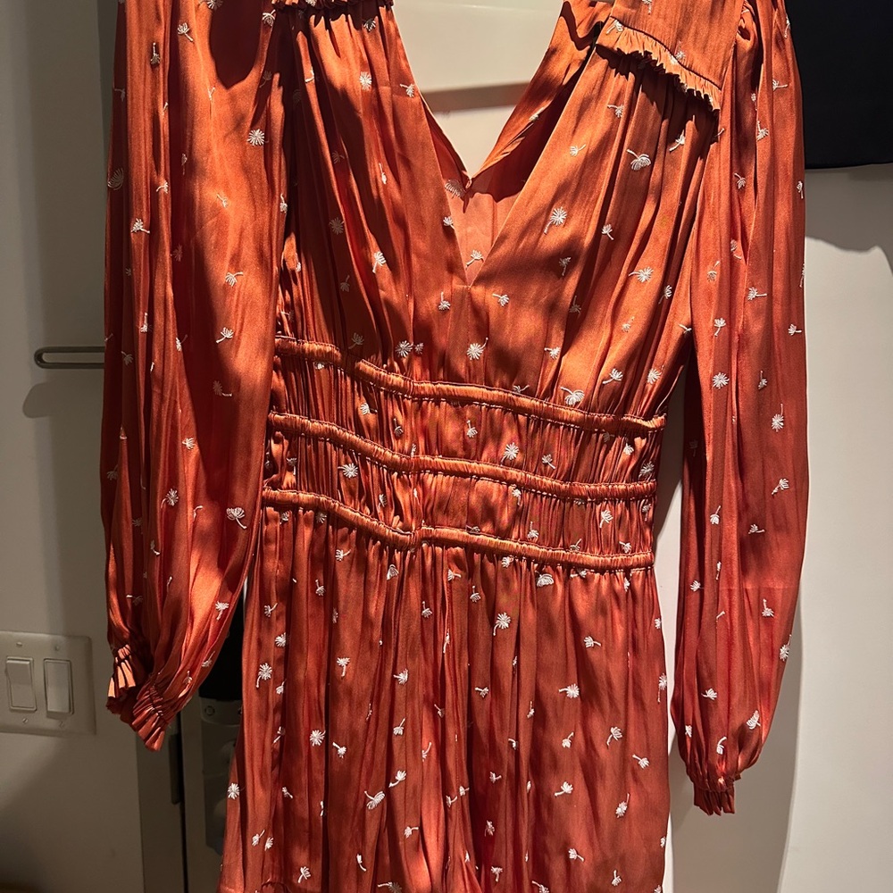 Maje Rust Long-Sleeve Romper with White Accents